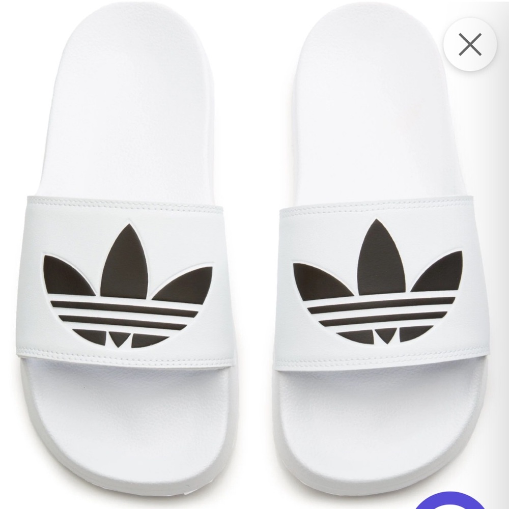 Adidas Kids White Slide Sandals with Black Trefoil
